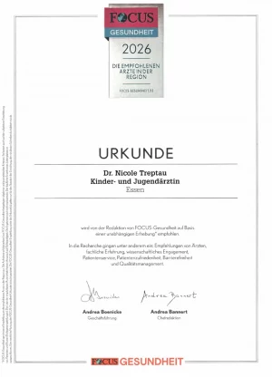 Focus Urkunde 2026 - Empfohlene Ärztin in der Region